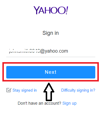 Yahoo email address on Yahoo Sign-in page