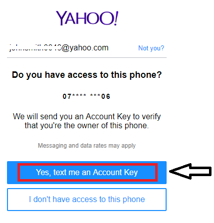 click Yes, text me an Account Key
