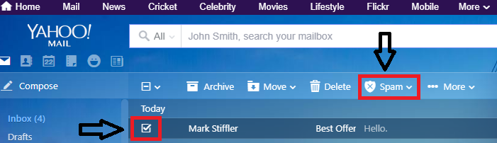 Select the unwanted email And Click Spam