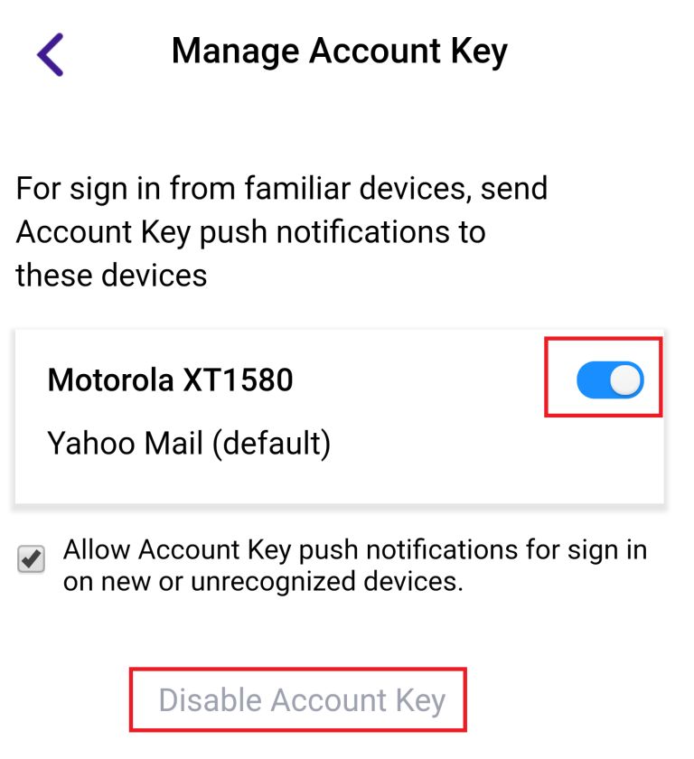 Toggle it right to enable the account key