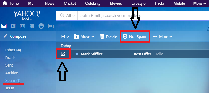 Select desired mail And Press Not Spam