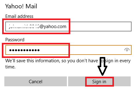type your Yahoo id and password and click sign in