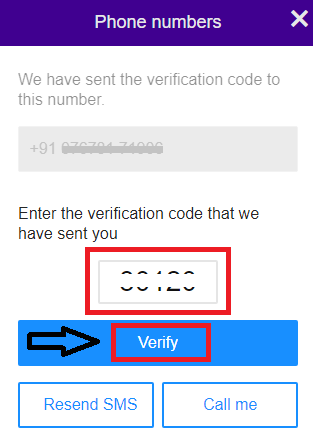 enter verification code and then click Verify