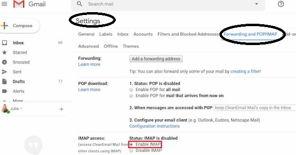 Gmail forwarding and POP/IMAP setting