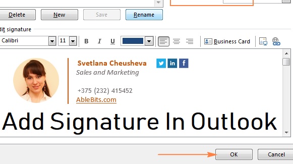 add signature in Outlook
